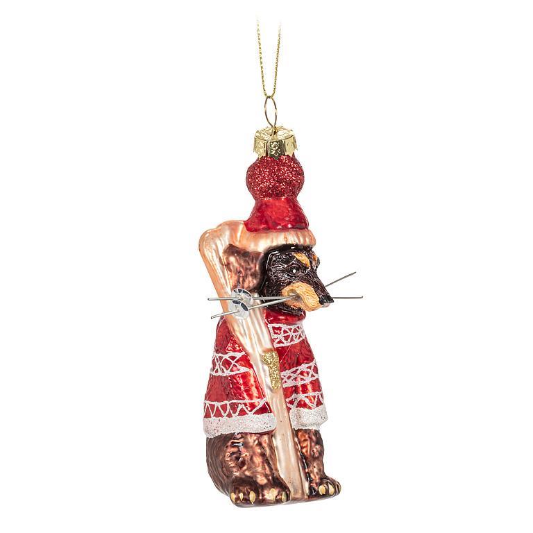 DOG WITH SKIS & HAT ORNAMENT - 5''H