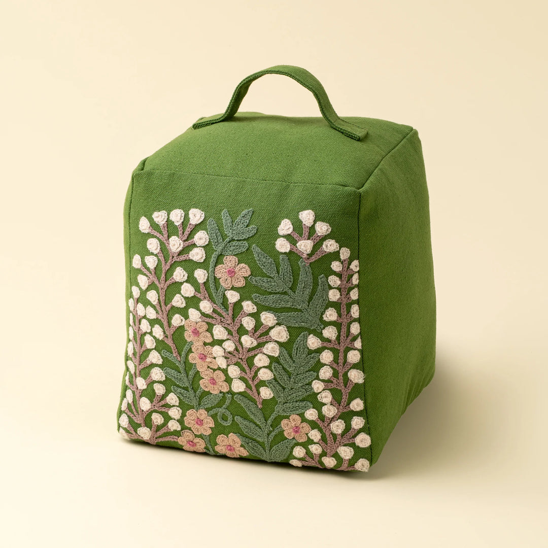 EMBROIDERED FLORAL DOORSTOP - GREEN