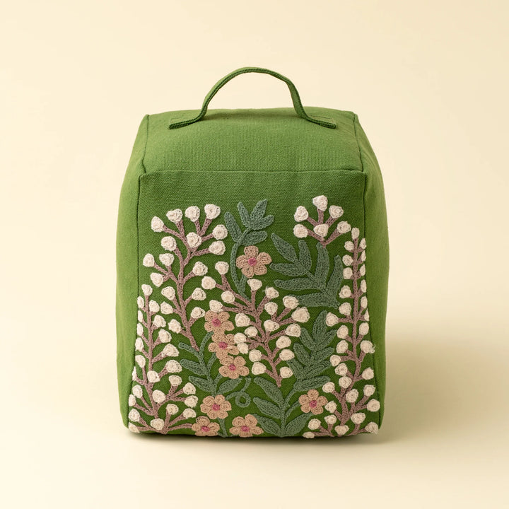 EMBROIDERED FLORAL DOORSTOP - GREEN