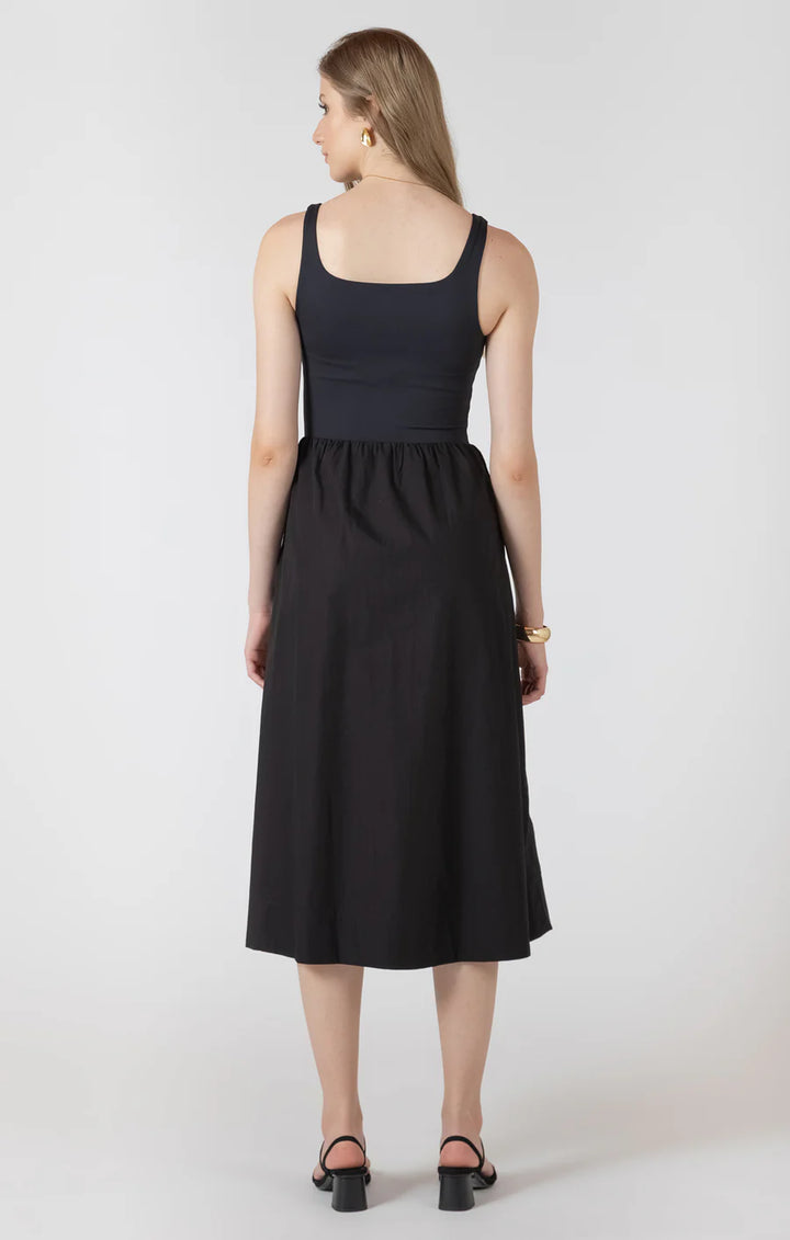 MIX FABRIC MIDI DRESS "BLACK"