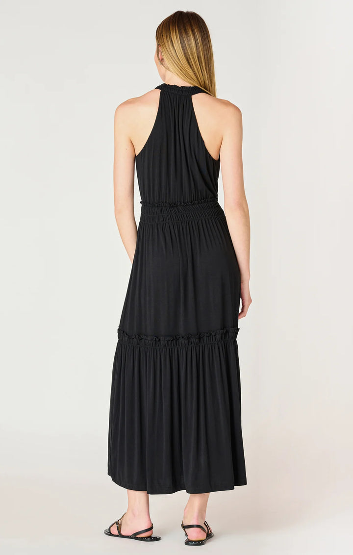 SLEEVELESS SOFT TIERED MIDI DRESS "BLACK"