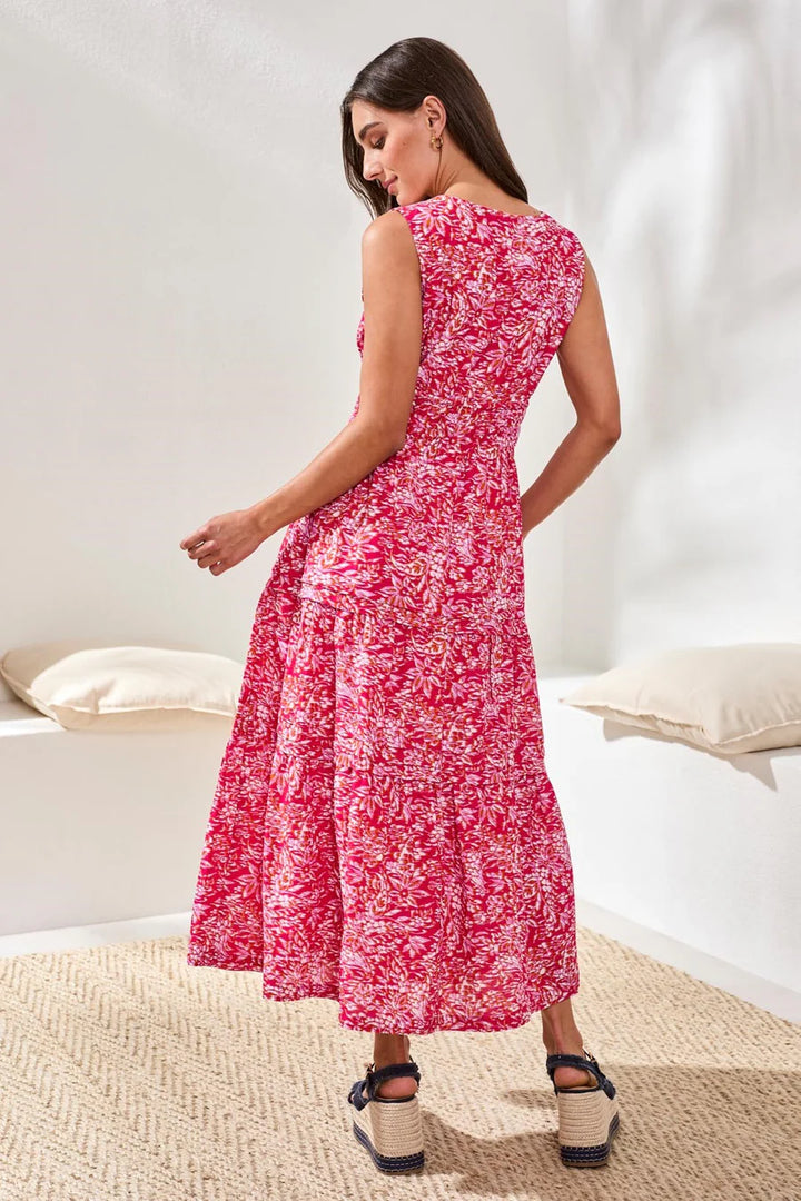 LINED POPLIN MAXI DRESS WITH DRAWCORD WAIST "GARDENIA"