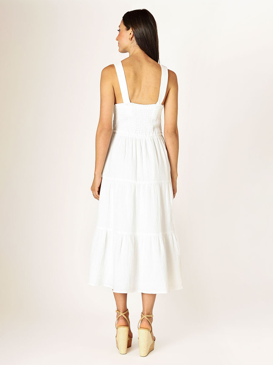 TEXTURED TIERED MIDI DRESS "OFF WHITE"