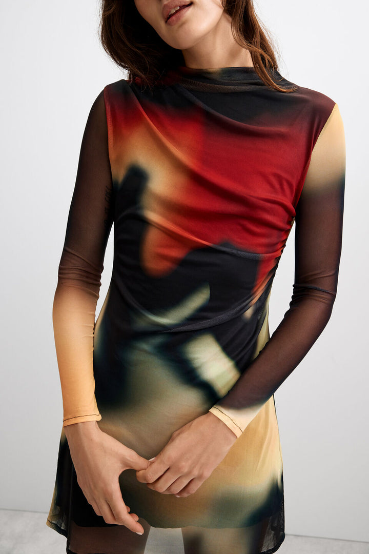 ESTOCOLMO SHORT PRINTED TULLE DRESS