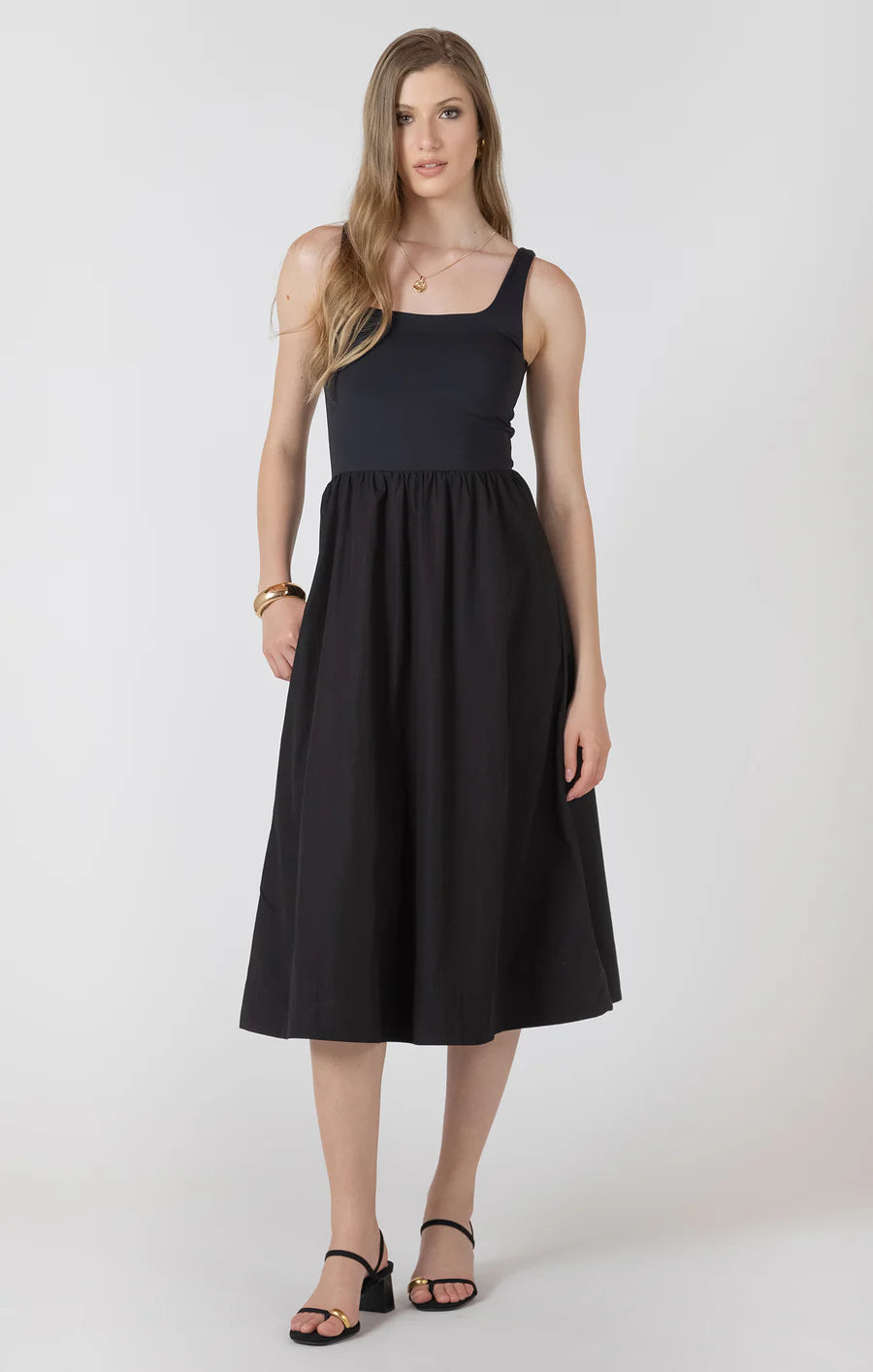 MIX FABRIC MIDI DRESS "BLACK"