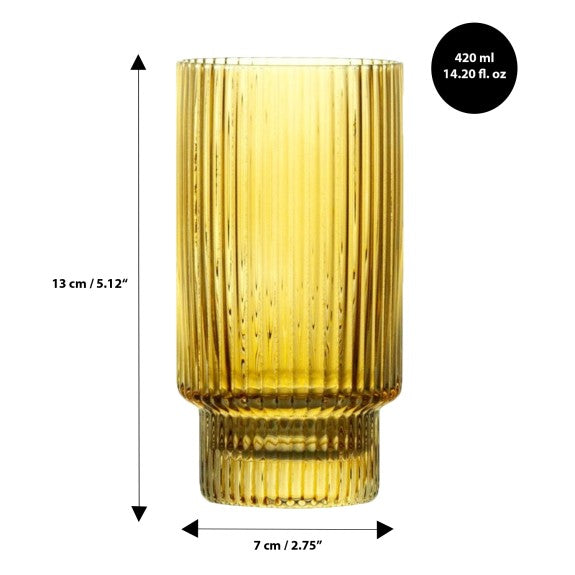 RIBBED AMBER HIGHBALL GLASS 420ML - SET OF 4