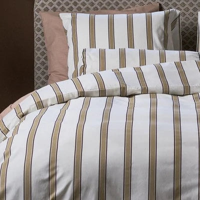 DUNE IVORY DUVET COVER WITH TAN AND BURGUNDY STRIPES - QUEEN + 2 PILLOW SHAMS