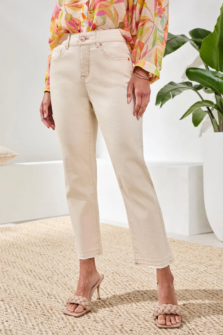 SOPHIA CURVY HIGH-WAISTED KICK FLARE ANKLE JEANS "ECRU"