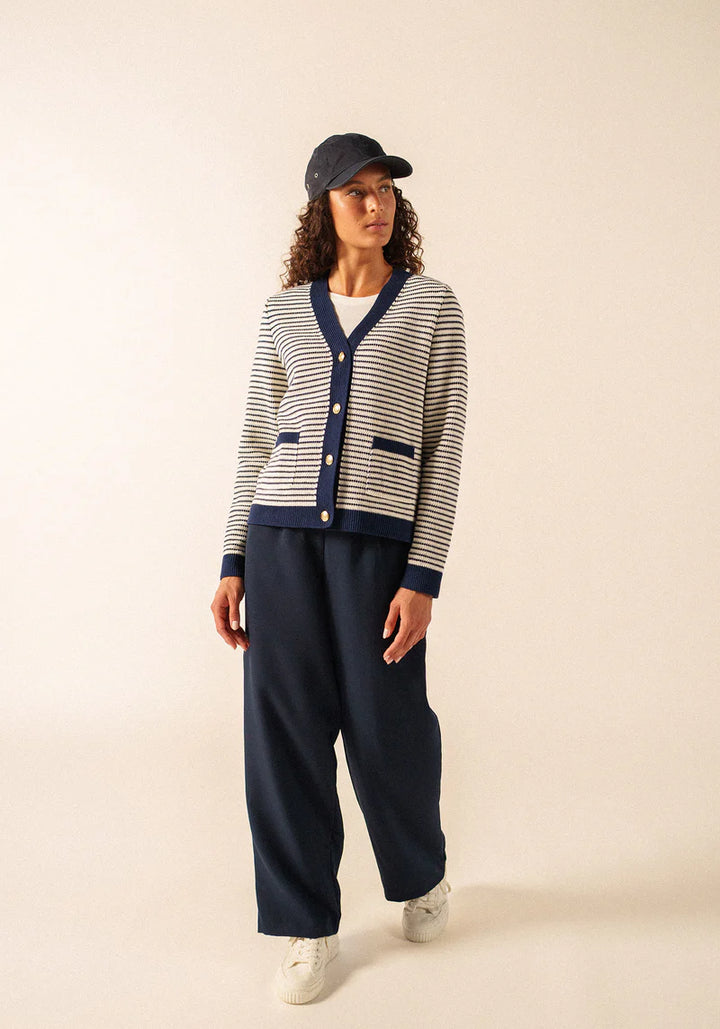 ISTRES CARDIGAN "IVORY/NAVY"