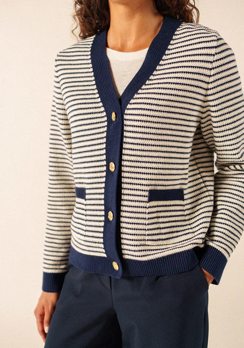 ISTRES CARDIGAN "IVORY/NAVY"