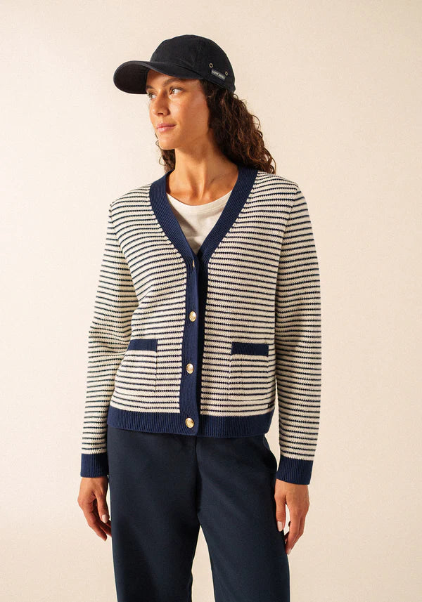 ISTRES CARDIGAN "IVORY/NAVY"