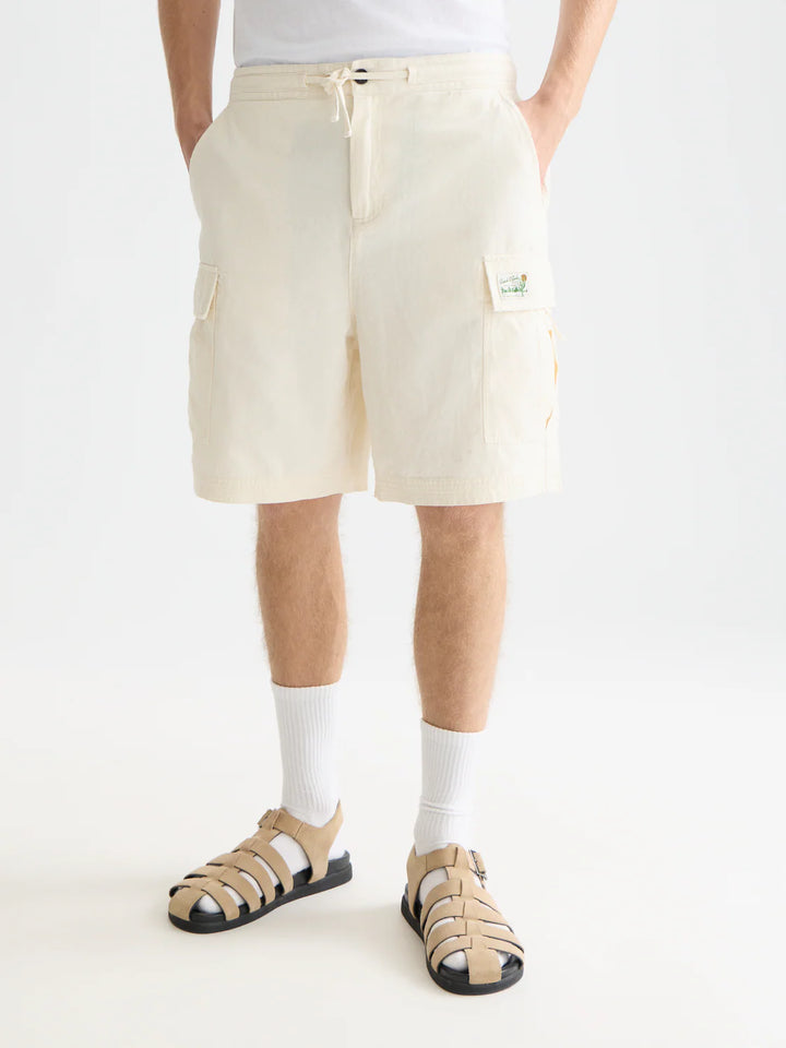 LINEN BLEND RELAXED CARGO BERMUDA SHORTS "EGGNOG"