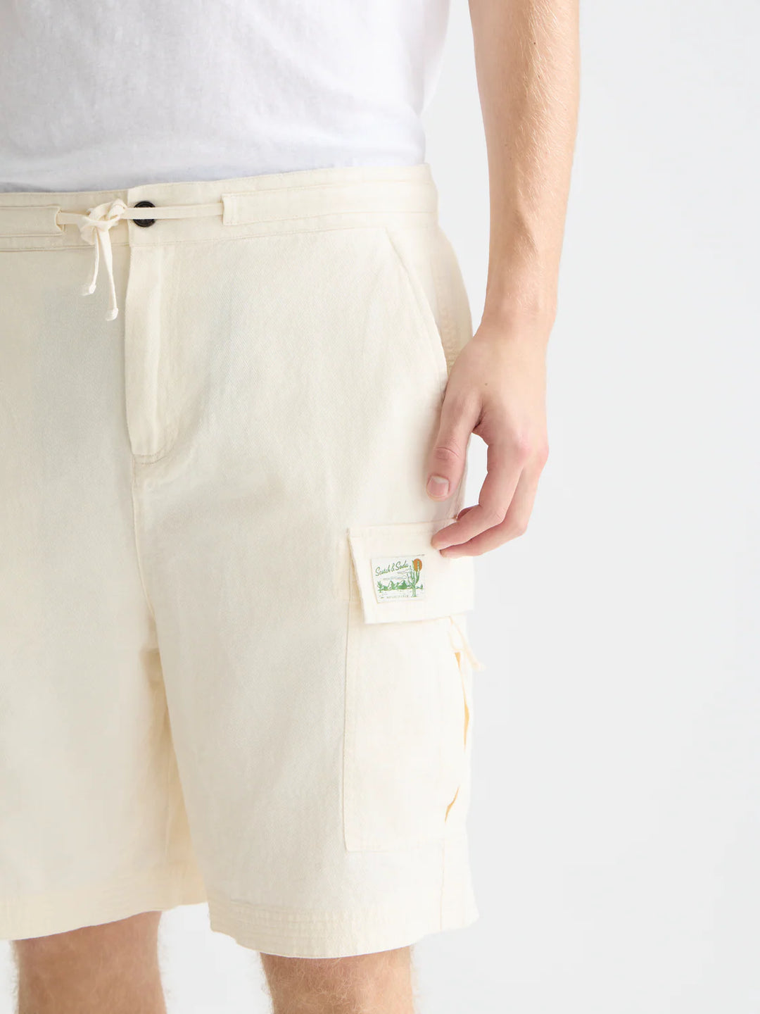 LINEN BLEND RELAXED CARGO BERMUDA SHORTS "EGGNOG"