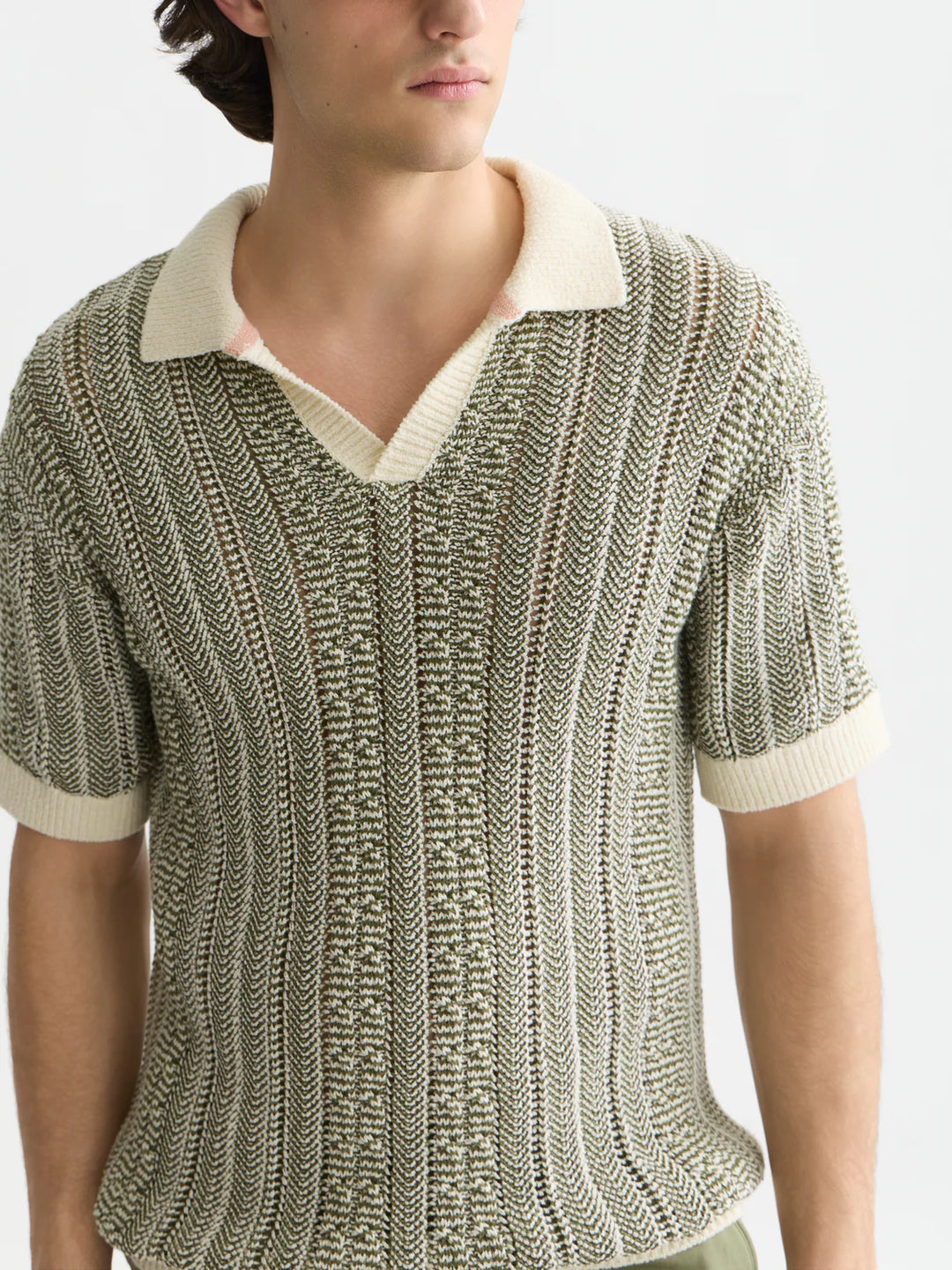 MULTI STITCH DROPPED SHOULDER POLO "EGGNOG MELANGE"
