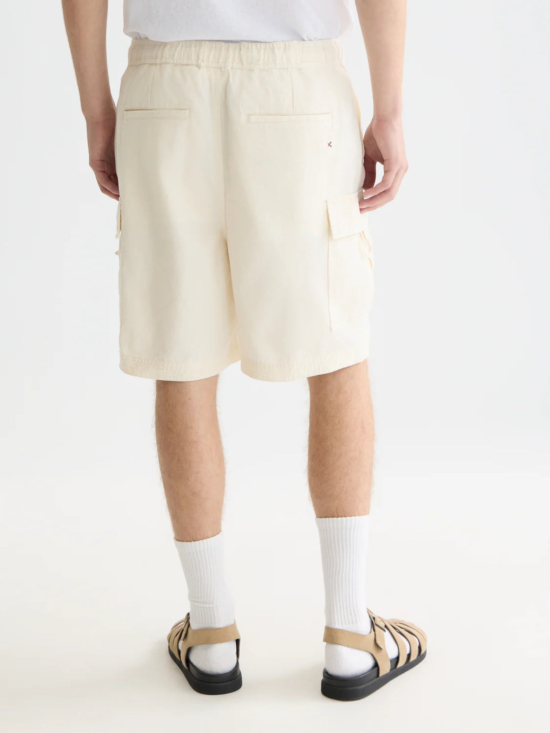 LINEN BLEND RELAXED CARGO BERMUDA SHORTS "EGGNOG"