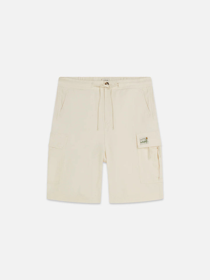 LINEN BLEND RELAXED CARGO BERMUDA SHORTS "EGGNOG"