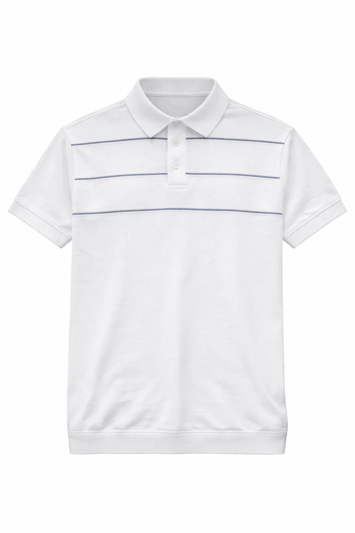 CONNOR - SEMI-FIT TEXTURED KNIT COTTON POLO WITH HORIZONTAL STRIPE "EGGSHELL"