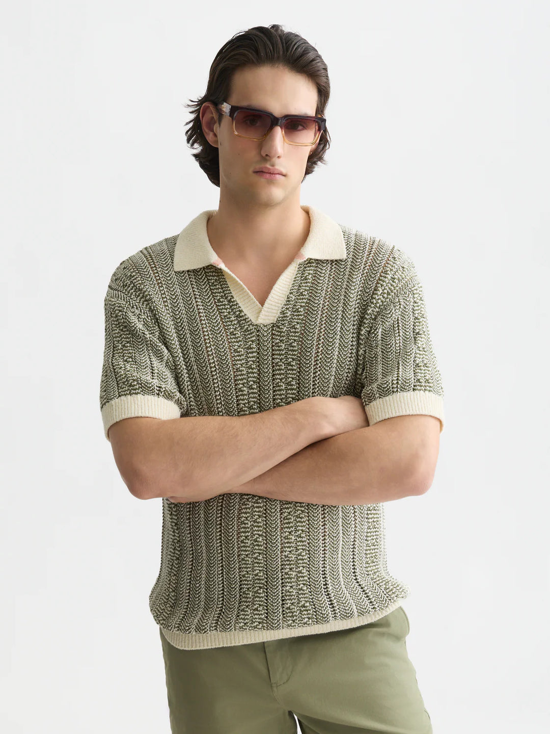 MULTI STITCH DROPPED SHOULDER POLO "EGGNOG MELANGE"