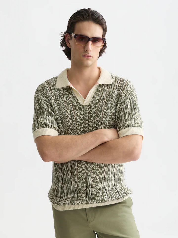 MULTI STITCH DROPPED SHOULDER POLO "EGGNOG MELANGE"