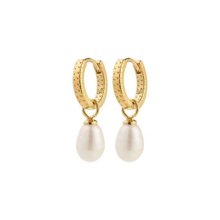 ELLIANA FRESHWATER PEARL HOOP EARRINGS "GOLD PLATED"