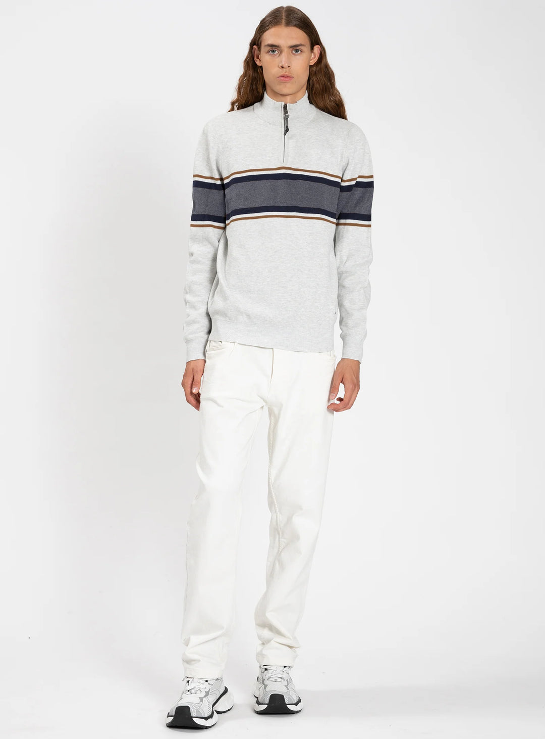EMMETT - FINE-GAUGED STRIPED QUARTER-ZIP SWEATER "WHITE"
