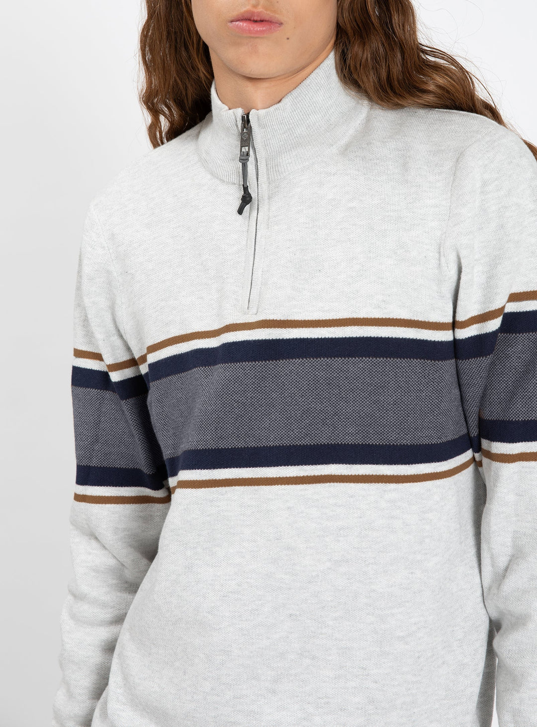 EMMETT - FINE-GAUGED STRIPED QUARTER-ZIP SWEATER "WHITE"