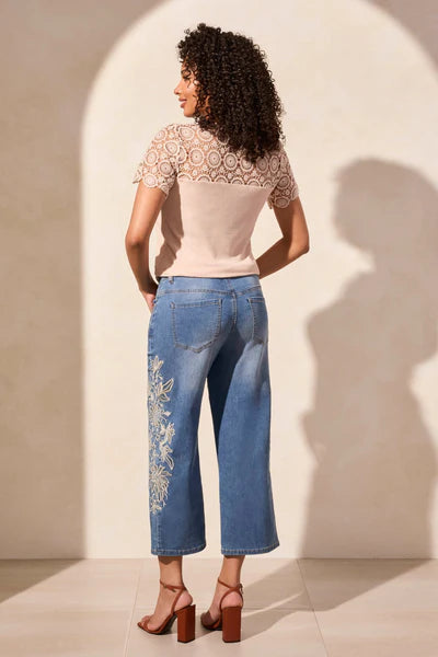 AUDREY MID RISE EMBROIDERED GIRLFRIEND CROP JEANS "REALBLUE"