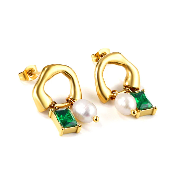 EMERALD PEARL HOOPS