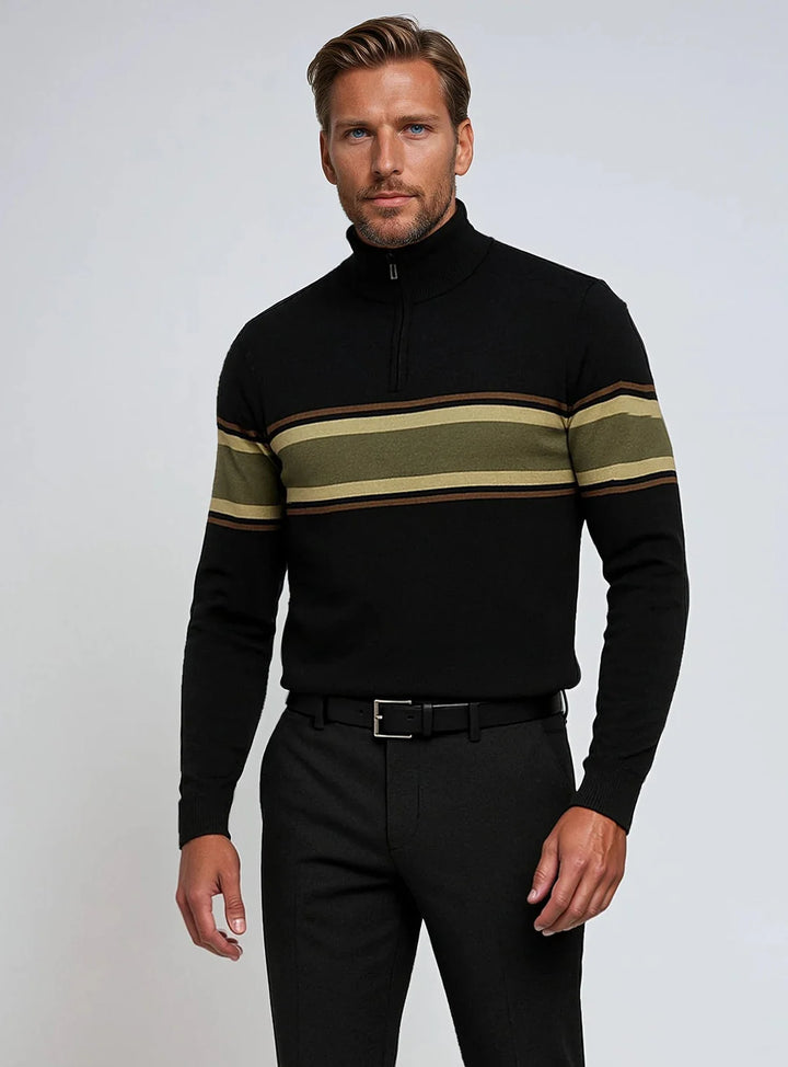 EMMETT - FINE-GAUGE STRIPED QUARTER ZIP SWEATER "CHARCOAL"