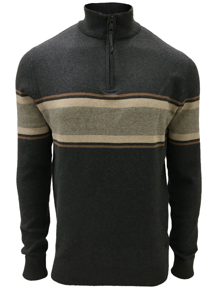 EMMETT - FINE-GAUGE STRIPED QUARTER ZIP SWEATER "CHARCOAL"