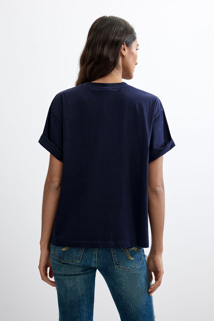 PRINTED 100% COTTON FACE T-SHIRT "BLUE"