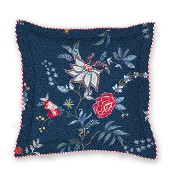 FLOWER FESTIVAL DARK BLUE DECORATIVE PILLOW WITH FLOWERS 17X17