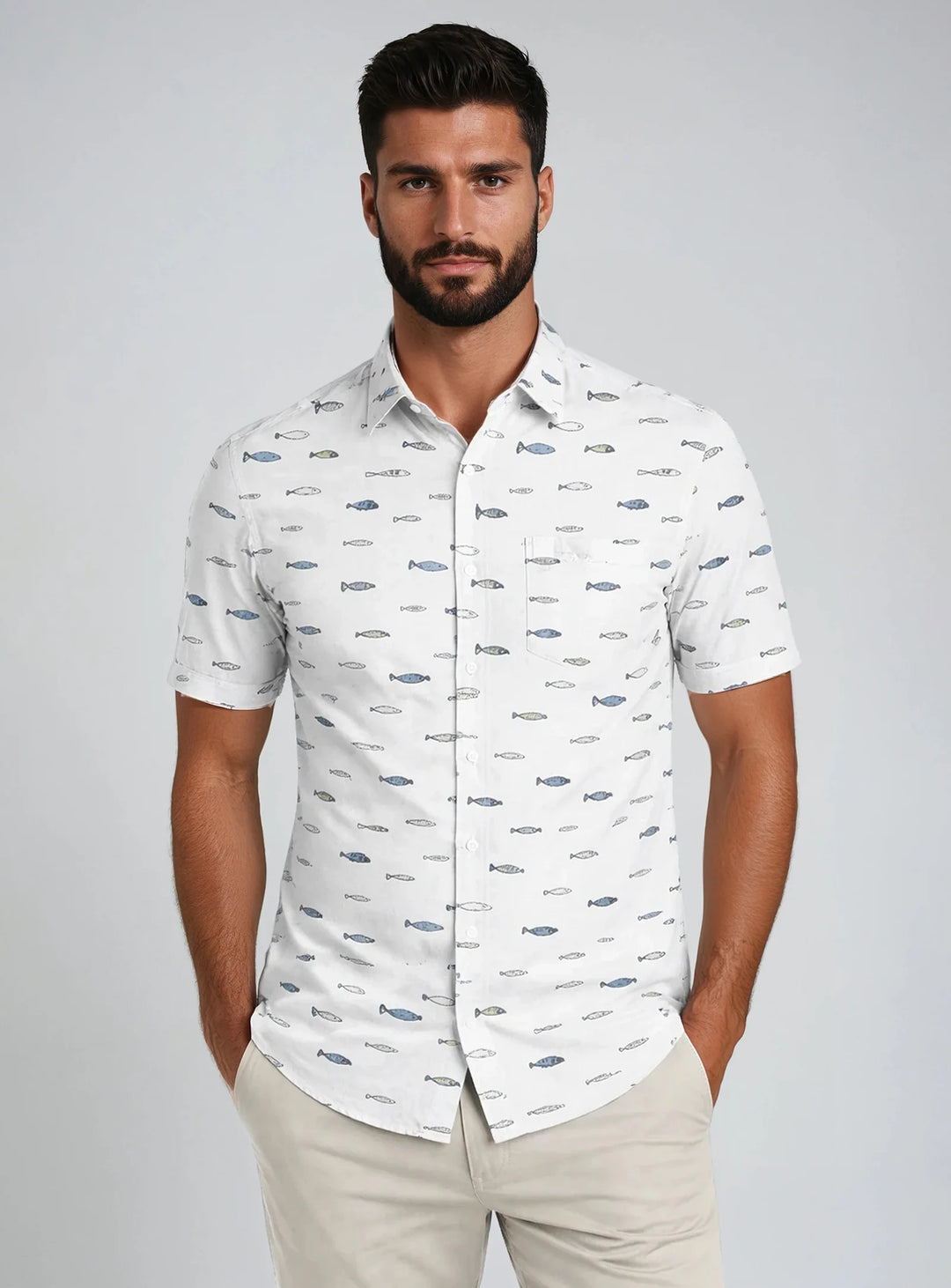 LENNOX - FISH PRINT SHIRT "WHITE"