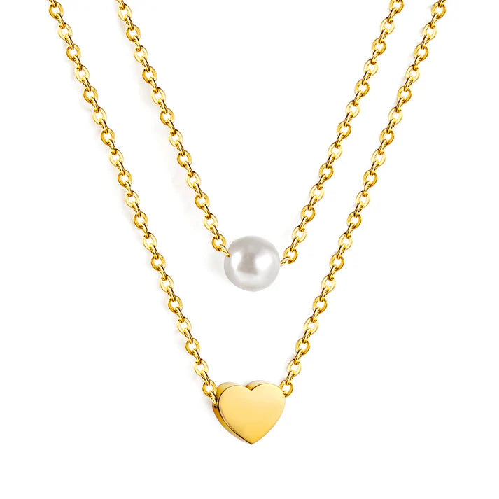 HEART &amp; PEARL HARMONY NECKLACE - GOLD