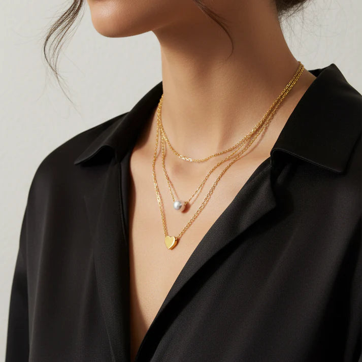 HEART &amp; PEARL HARMONY NECKLACE - GOLD