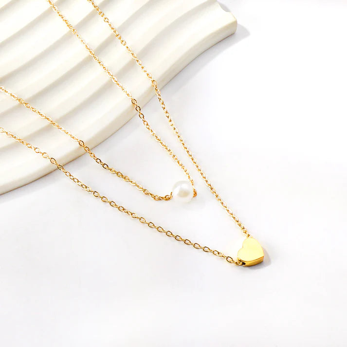 HEART &amp; PEARL HARMONY NECKLACE - GOLD