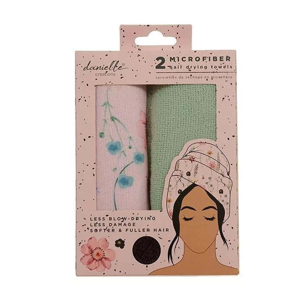 TURBAN HAIR TOWEL DUO PACK  - FLORAL/MINT GREEN