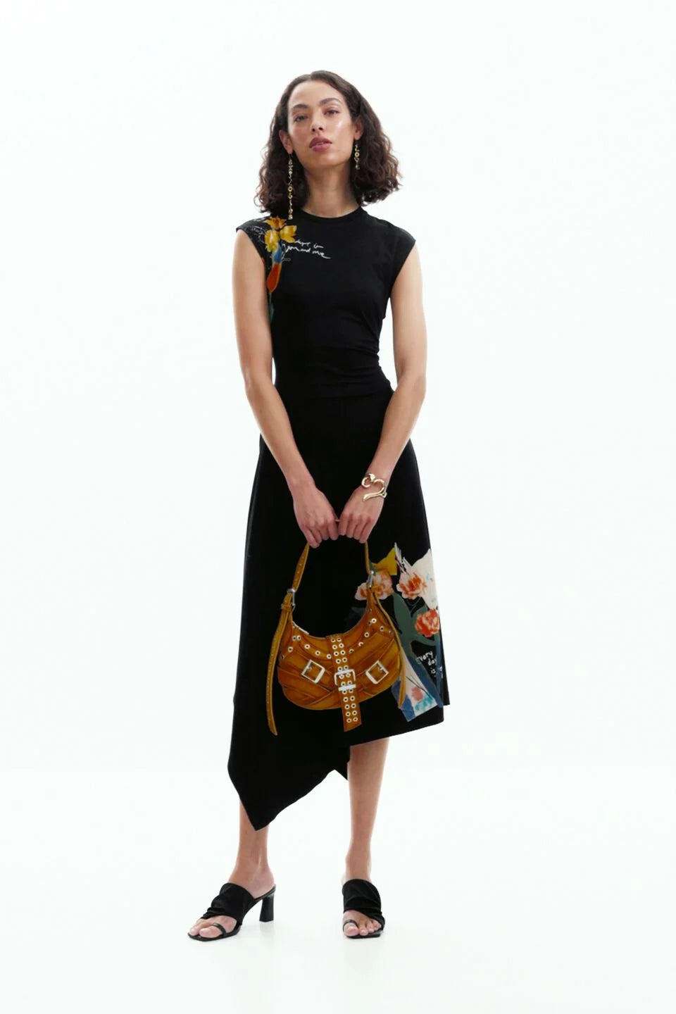 ASSYMETRICAL FLORAL DRESS "BLACK"