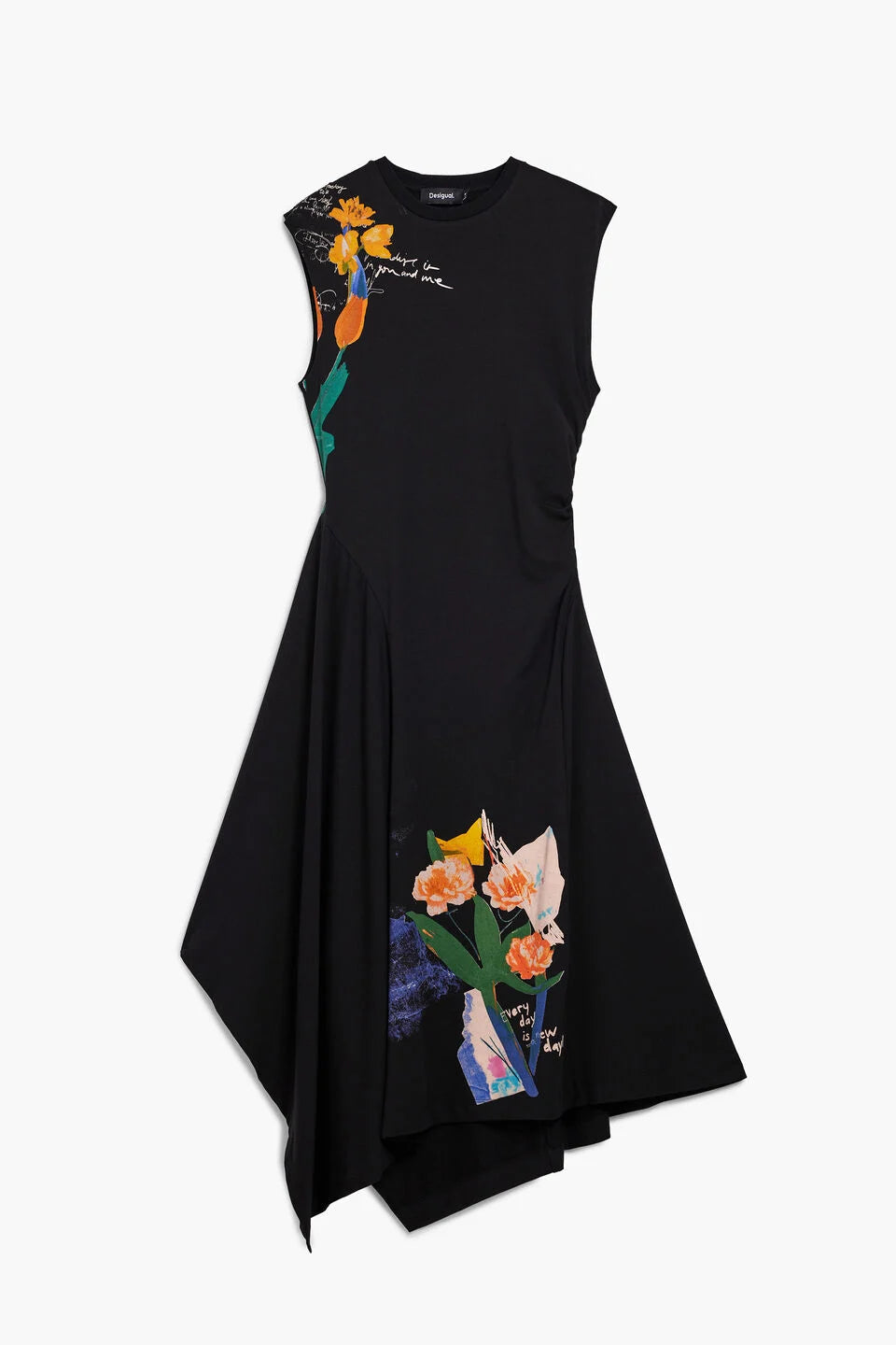 ASSYMETRICAL FLORAL DRESS "BLACK"