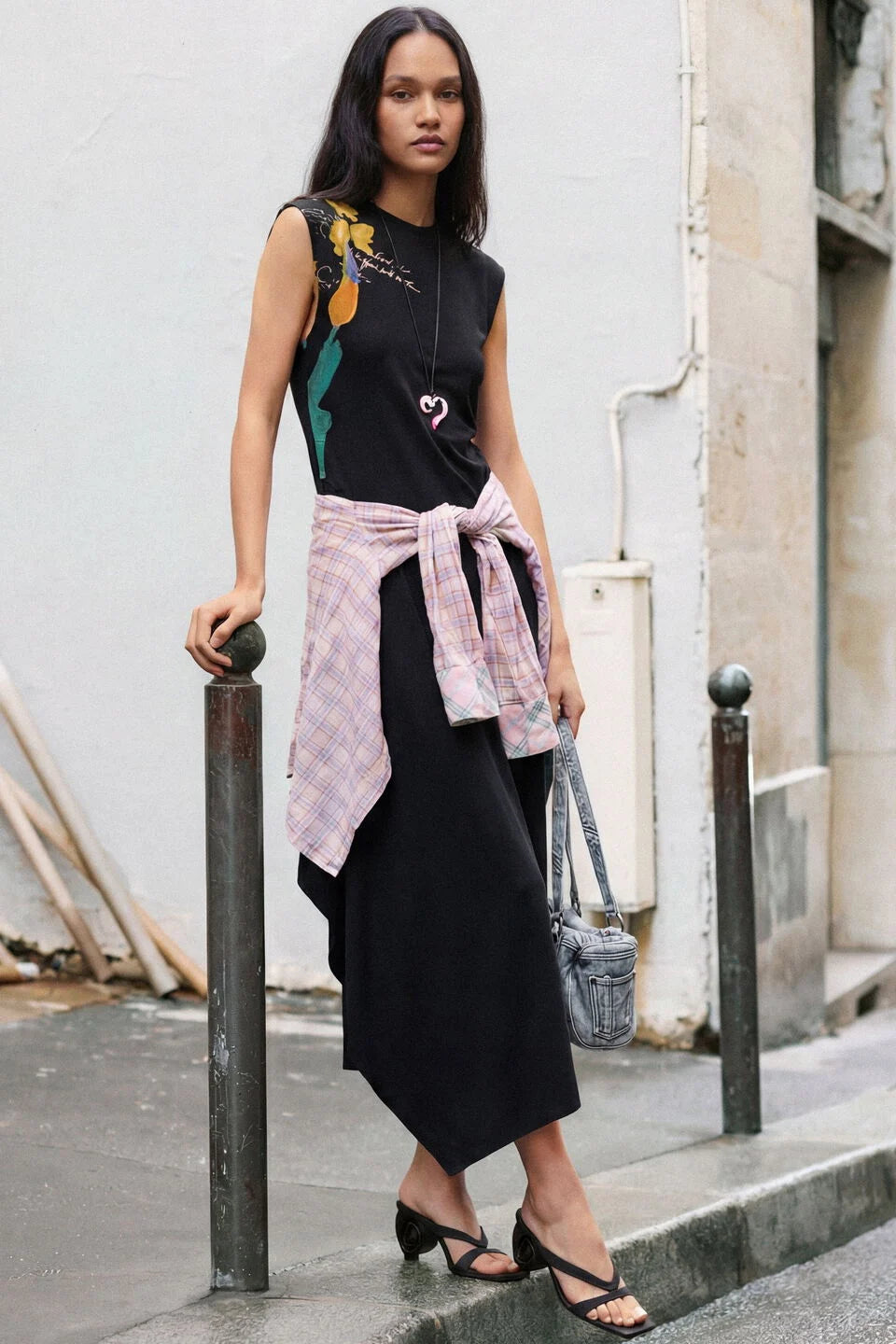 ASSYMETRICAL FLORAL DRESS "BLACK"