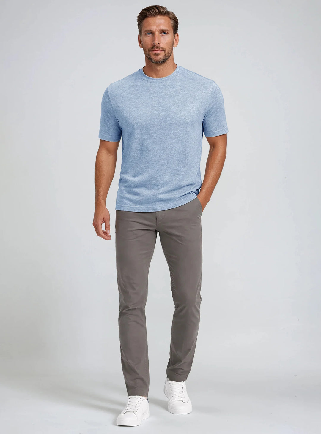 MASON - SEMI-FIT COTTON-LINEN SLUB CREWNECK T-SHIRT "FOG"