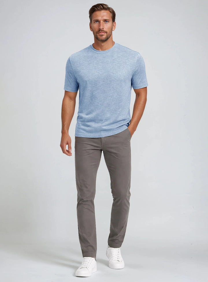MASON - SEMI-FIT COTTON-LINEN SLUB CREWNECK T-SHIRT "FOG"