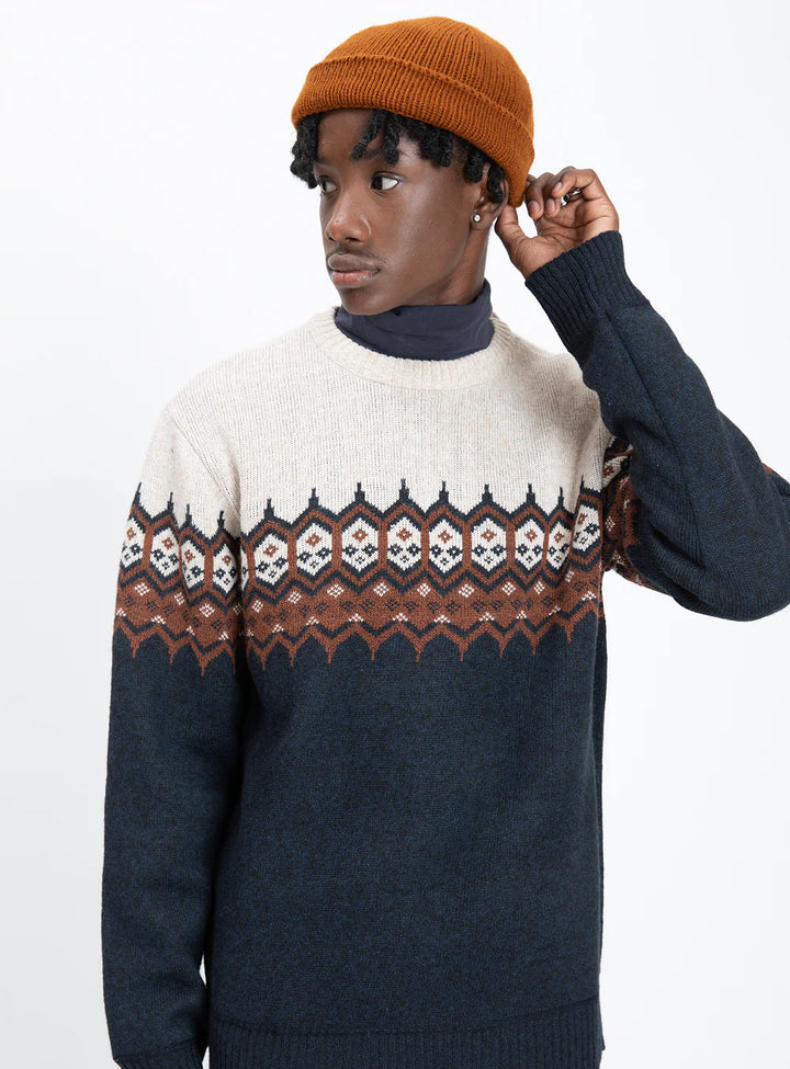 FREDIE - LONG-SLEEVE PRINT SWEATER "NAVY/CREAM"