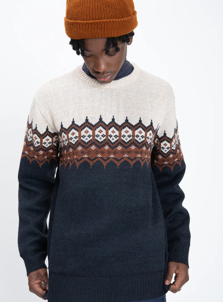 FREDIE - LONG-SLEEVE PRINT SWEATER "NAVY/CREAM"