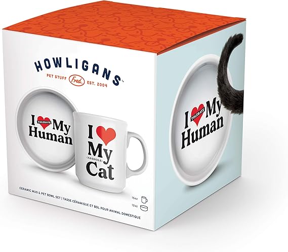 FRED & FRIENDS HOWLIGANS - MUG+CAT BOWL-HEART CAT SET