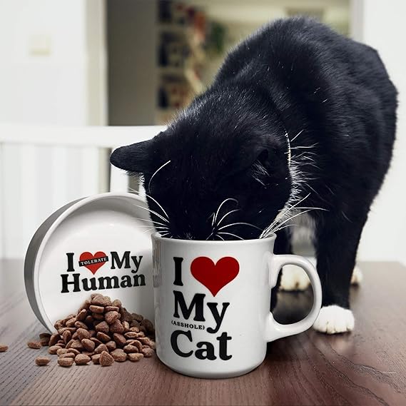 FRED & FRIENDS HOWLIGANS - MUG+CAT BOWL-HEART CAT SET