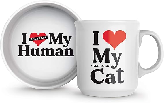 FRED & FRIENDS HOWLIGANS - MUG+CAT BOWL-HEART CAT SET