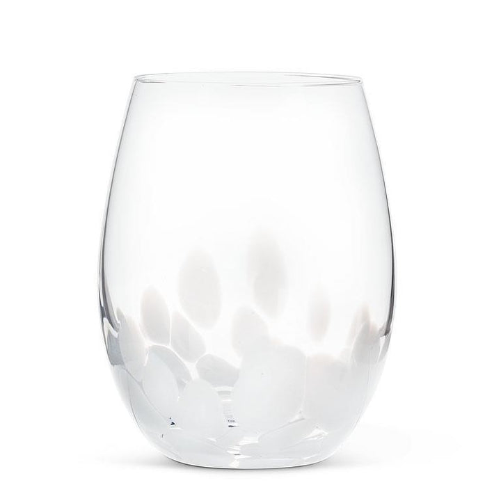 FUSED DOTS STEMLESS WINE GLASS - WHITE 3.5&