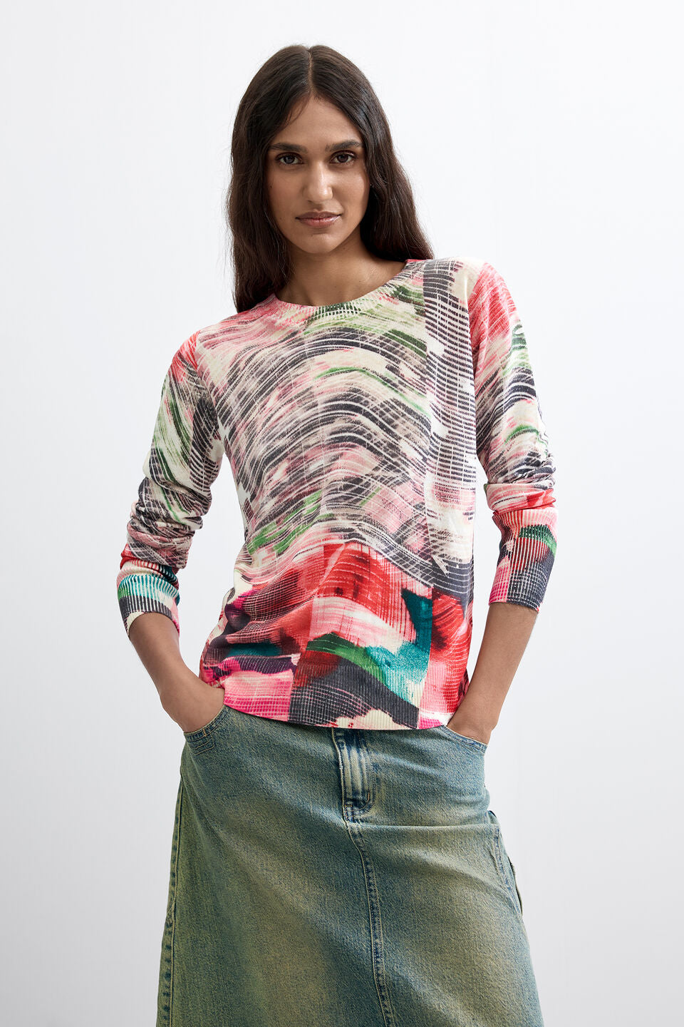 THIN PRINTED SWEATER "GLITCH PINK"