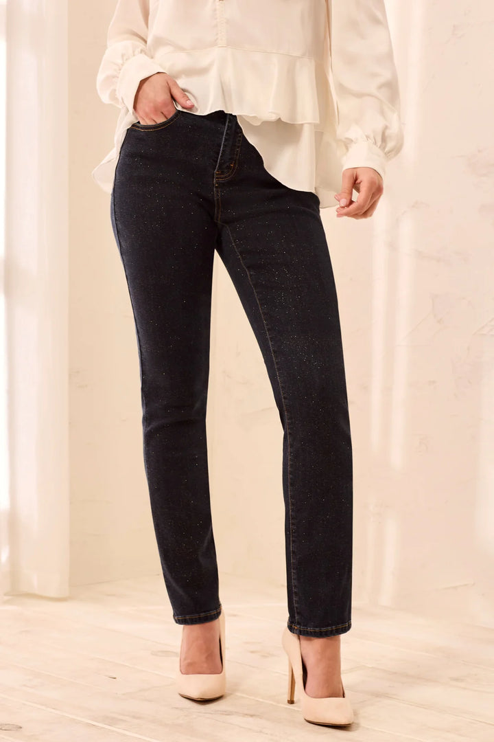 SOPHIA CURVY STRAIGHT GLITZ DENIM "GOLD/RINSE"